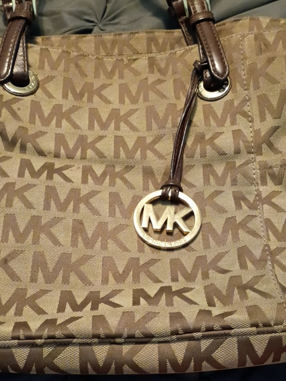 Michael Kors Brown MK Logo Tote with Gold Charm
